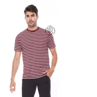 Kaos salur belang Stripe Dominan Maroon cotton combed 30s