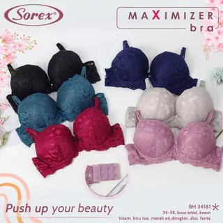 SOREX 34181 BRA Maximizer Busa Tebal Push Up Ada Kawat Sexy Brukat Bra Warna Hitam