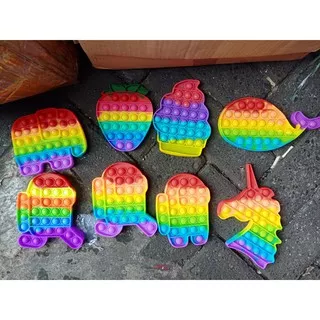 Pop it rainbow pelangi gajah kura cake among us FREE KELERENG push button sensory fidget warna warni