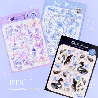 B T S Inspired Glitter Deco Sticker: Black Swan, Butterfly and Blue&Grey