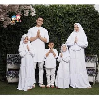 Gamis Putih Bahan Kaos Anak Perempuan dan Ibu Couple Raggakids Model Umpak Variasi Renda Kecil Usia 2 tahun - Dewasa RG 52