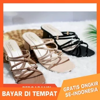 Sepatu heels wanita Tali silang Belakang Pesta Murah 5cm sapatu heels wanita simple