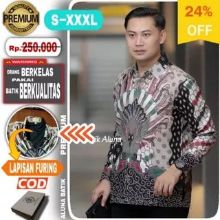 Baju Kemeja Atasan Batik Premium Furing Pria Lengan Panjang Slimfit Modern Keren Aluna PJ 005