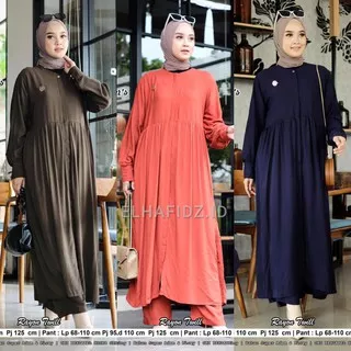 Hijab Sisters Eliza One Set Jumbo Rayon Twill Motif Polos / Setelan Muslim Wanita LD 110 / Long Tunik Busui
