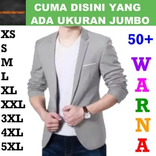 JAS BLAZER TEBAL Pria Cowok Laki Polos Kantor Kerja Resmi Casual Kantong Saku ABU CERAH lis PUTIH