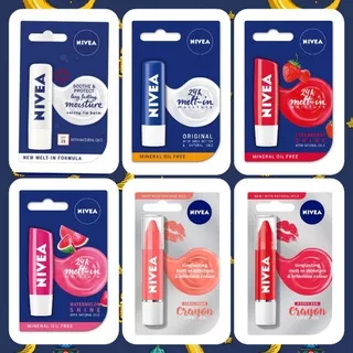 Nivea Lip Care Shoothe & Protect 4.8 gr | Lip Care Fruity Shine Strawberry 4.8 gr | Lip Balm Original Essential Care 4.8 gr (FREE BUBBLE WRAP)