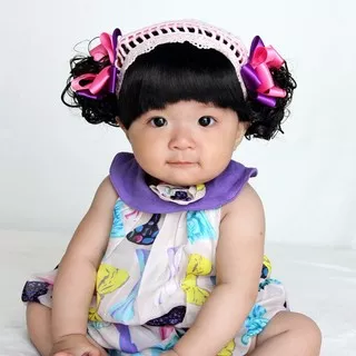 FH2739 purple, Handmade wig headband with fringe / Bandana rambut palsu poni untuk anak bayi baby