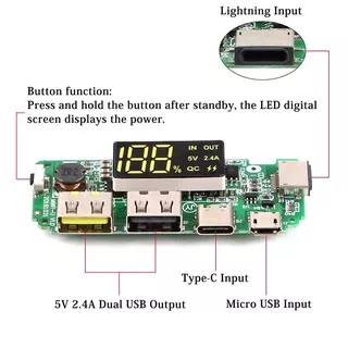 Modul Power Bank Charger Baterai Lithium 18650 Dual Usb Tipe-C / Micro Usb 5v 2.4a