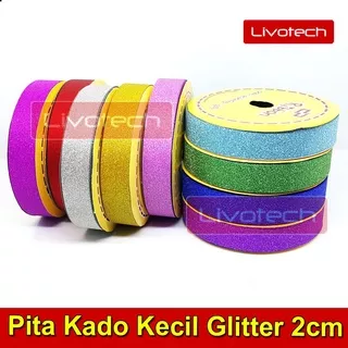 Pita Kado Glitter 2cm / Pita Jepang 3/4 Pita Plastik 18mm / Pita Kertas RIBBON Kilap Metalik Gliter