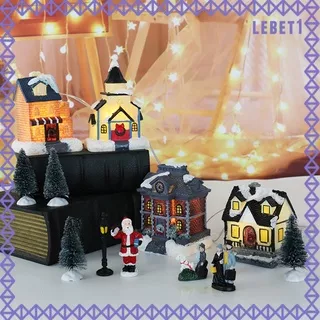 Christmas Scene Village Houses with Santa Mini Resin Christmas Village Scene Set for DIY Christmas