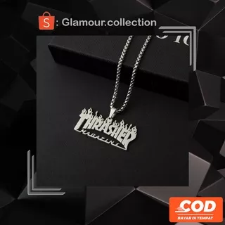 [COD] Kalung HipHop Rantai Dengan Liontin Api Thrasher Majalah Gaya HipHop Fashion Pria dan Wanita