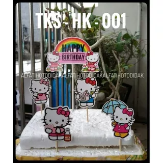 TKS - HK - 001 - TERMURAH TOPPER KUE KARAKTER HELLO KITTY sepaket/hiasan kue ulang tahun/cup cake/puding dll.