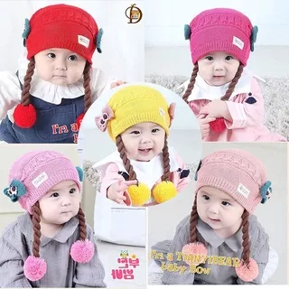 Topi Rajut Bayi Perempuan Model Kepang ; M 027