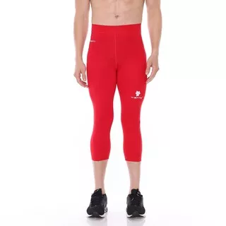 Tiento Base layer Celana Legging Leging Ketat Olahraga 3/4 Pants Red White Original