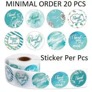 TQ050 Per Pcs Sticker Label Logo Tempel Aneka Motif Thank You Light Blue Floral Heart Garis Seal