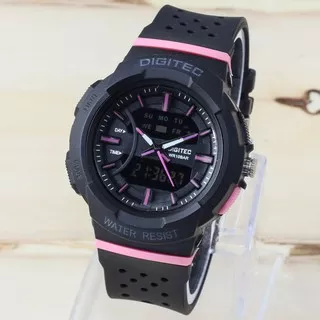 Digitec DG4H140R Jam Tangan Wanita Dualtime Rubber Strap Original Hitam combi Pink