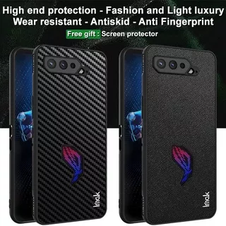 Original Imak Luxury Carbon Fiber Pattern Casing ASUS ROG Phone 5 ZS673KS Hard PC PU Leather Back Cover ROG Phone5 I005DA I005DB Shockproof Case + Screen Protector