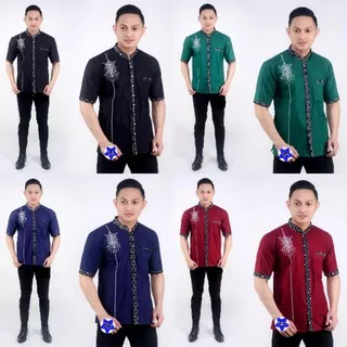 Kemeja Pria Batik Katun Polos Kombinasi Bordir / Baju Batik Pria Murah Motif Batik Kertabumi