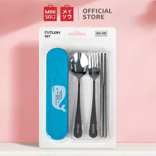 MINISO Cutlery Set Alat Makan Ocean/Fruit series 3 Pack Sendok+Garpu+Sumpit Anak Peralatan Makan