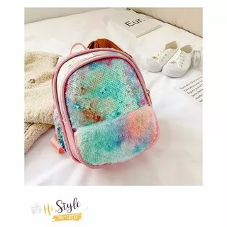 TAS SEQUIN BULU MODEL TERBARU/TAS ANAK PEREMPUAN KEKINIAN/TAS SEKOLAH ANAK PAUD TK FASHION ANAK