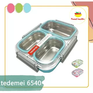 Kotak Makan Tedemei Lunchbox 6540 Plastik+Stainless Steel / Anti Tumpah Praktis