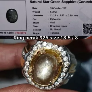 batu saphire natural green sapphire star safir no treatment memo