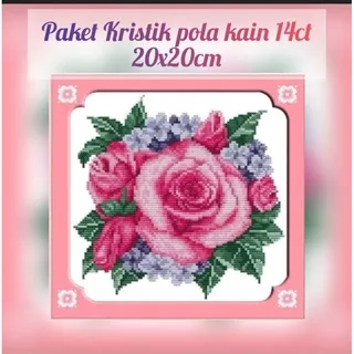 paket kristik pola kain mawar pink lavender cross stich 14ct
