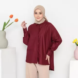 EVONNE Atasan Baju Wanita Kemeja Letty Shirt Hide Button Basic Oversize Pattern E03 LD109 - LD120