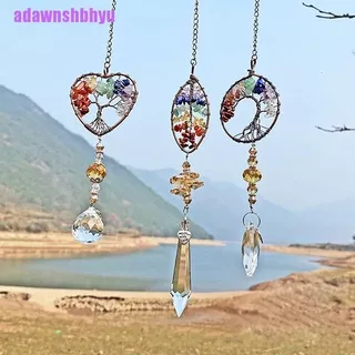 [adawnshbhyu]Heart Crystal Tree of Life Suncatcher Healing Natural Stones Hanging Ornament A