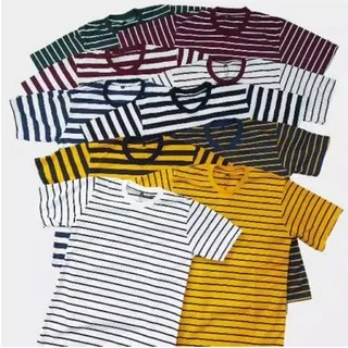 KAOS POLOS KATUN STRIPE STRIPES SALUR BELANG GARIS GARIS BIG MEDIUM PRIA WANITA FASHION BANDUNG