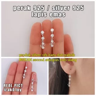 ANTING PANJANG PERAK 925 LAPIS MAS PUTIH ANTING PESTA ANTI KARAT ANTING PESTA SILVER 925 AK01