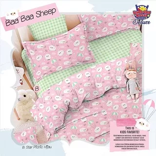 Sprei Katun Lokal Premium / Kualitas No 1 / Sprei  Baa Baa Sheep Pink/Biru muda / Sprei Kambing / Sprei Anak Perempuan by Bintang Kecil / Sprei Karakter Anak / Sprei Homemade ready ukuran 90/100/120/140/160/180/200