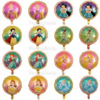 Balon Foil Princess Bulat Rapunzel,Belle,Cinderella,Aurora,Ariel,Jasmine,Snow White Size 45cm