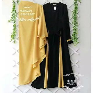 MARWAH SYAR`I Dress Muslim Fashion Wanita Setelan Syari Hijab Muslimah Simple (Dapat Gamis & Khimar