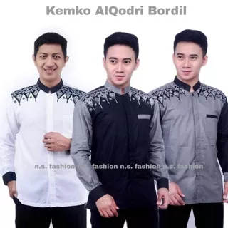 baju koko putih lengan panjang bordir devision batik Koko bordil kombinasi batik Azzahir Shubanul Muslimin Koko kekinian Biru Tua motif elegan