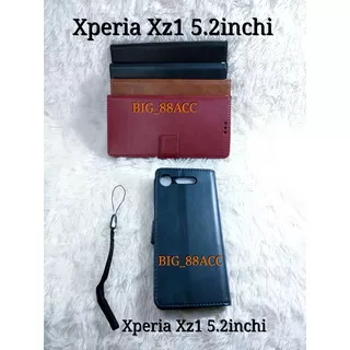Leather Case Kulit Flip Cover Sony Xperia XZ1 Sov36 Wallet Casing - Sarung Kulit Dompet