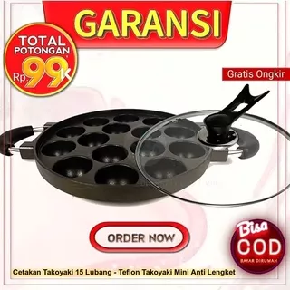 Cetakan Takoyaki 15 Lubang - Teflon Takoyaki Mini Anti Lengket