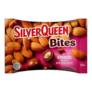 SILVERQUEEN BITES ALMOND COOTED IN CHOCOLATE 40 G / COKLAT SUSU DENGAN KACANG ALMOND