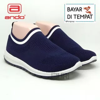 FIURI - ANDO Siera Original Navy - Sepatu Olahraga Lari Wanita - Sepatu Sekolah - Sepatu Ando - Sepatu Sneakers Kuliah Senam Gym Jogging Sport Wanita - Sepatu Casual - Sepatu Rajut Slip On - Fashion Wanita Sneakers Wanita