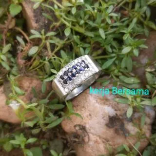 cincin pria wanita berlian eropa dan blue safir ikat perak