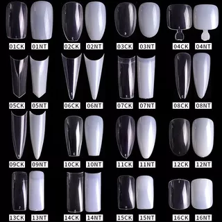 500pcs Kuku palsu stiletto pengantin panjang pendek nail art fake nail bening polos extention half tip set premium oval murah