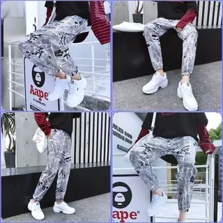 Erfashion - Ootd Celana Jogger Wanita Hip hop Harajuku Korea Motif Cetak Koran Comic Newspaper | Jogger Sweat Pants Premium Pria Wanita Kekinian | Celana Panjang Joger Training Olahraga | Jogger Polos Santai Murah