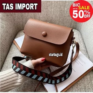 Tas Slempang Wanita Cewek Import Tali Besar Kulit Halus Fashion Korea Style Kekinian Terbaru Murah TAS selempang Import wanita bahan kulit warna coklat tua coklat muda tas selempang wanita tali besar tali motif tas selempang  tas import wanita terbaru