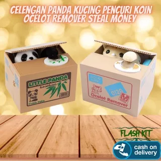 Celengan Panda Kucing Pencuri Koin Ocelot Remover Steal Money Little Panda Cat Piggy Bank Lucu Murah Anak