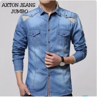 Baju Kemeja Pria Distro Lengan Panjang Murah Keren Terbaru 2020 / Kemeja Axton Jeans Wash Fit L