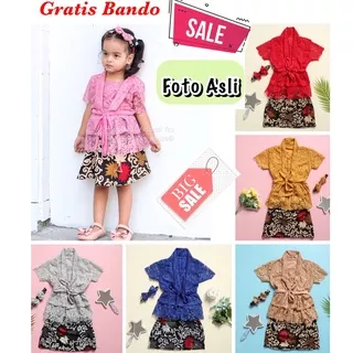 Kebaya Anak Perempuan GRATIS BANDO ( FOTO ASLI ) 1-7 tahun Baju Adat Etnik Set Kebaya Anak Modern Brokat Brukat Kutu Baru Setelan Pakaian Bayi Balita Kostum Kartini Wisuda PAUD TK SD Kondangan Ulang Tahun Etnic RULU A