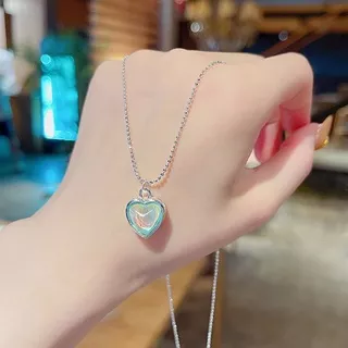 Shuling Top Quality New Design Blue Crystal Heart Pendant Titanium Steel Necklace Female Fashion Choker Necklace