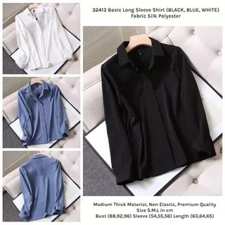 32413 Basic Long Sleeve Shirt (BLACK size S, M, BLUE size S, M, L, WHITE size S)