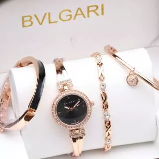 [BEST SELLER] JAM TANGAN BVLGARI PAKET 1 SET BONUS 3PCS AKSESORIS GELANG CANTIK - STAINLESS STEEL