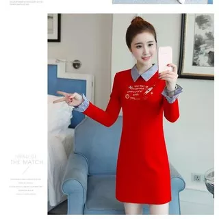 Dress Katun Casual Import Gaya Korea Warna Merah Abu-Abu Hitam Pink 32134